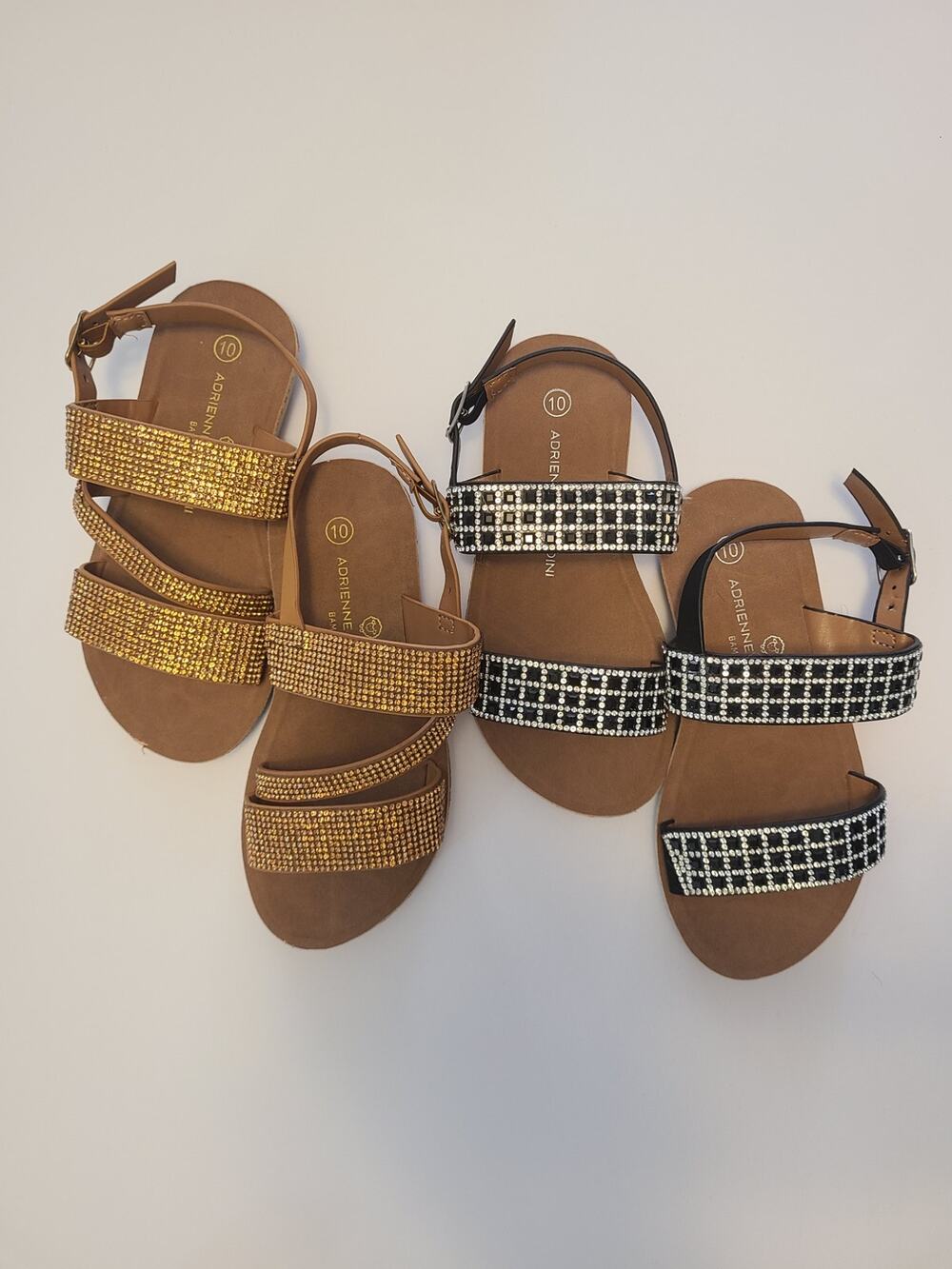 Adrienne Vittadini Kids Girls Sandals Size 10 Lot of 2 (Gold & Black Rhinestone)